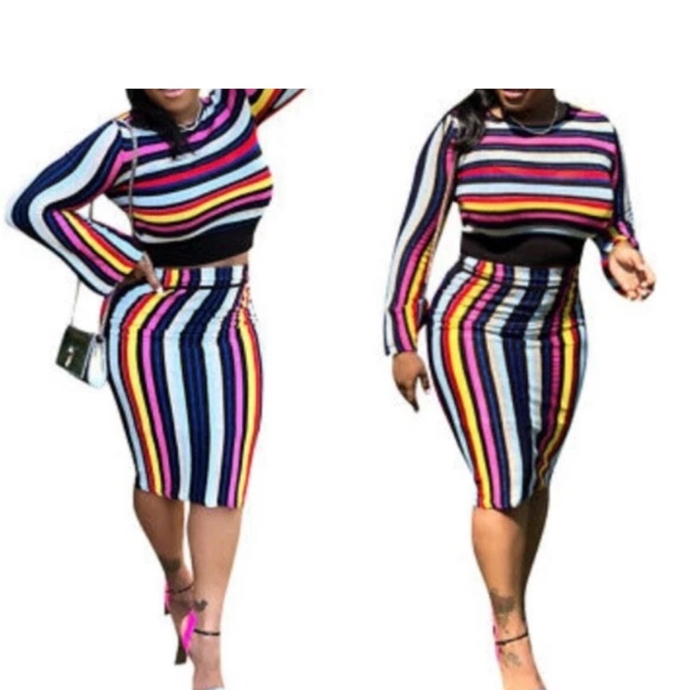 Striped Multicolor Women's Skirt Set